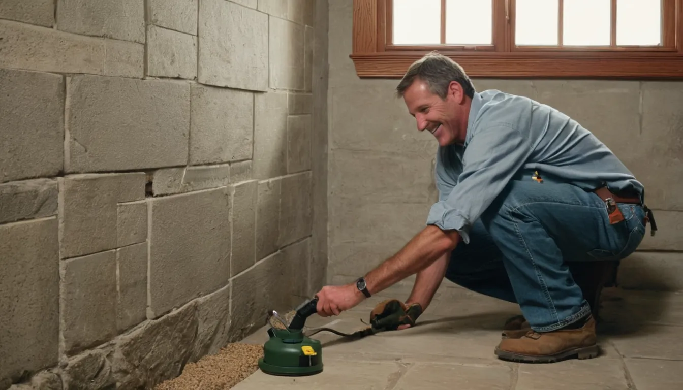 A friendly local provider showing a homeowner a sealed gap along a basement foundation in Lake Grove